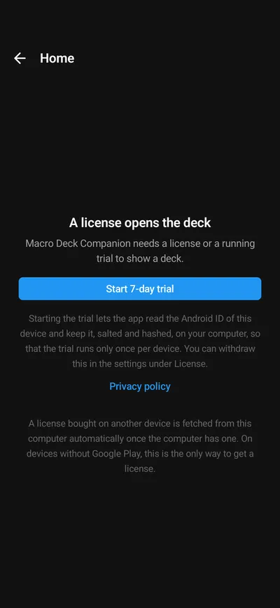 The paywall in the Android app, with the Start 7-day trial button