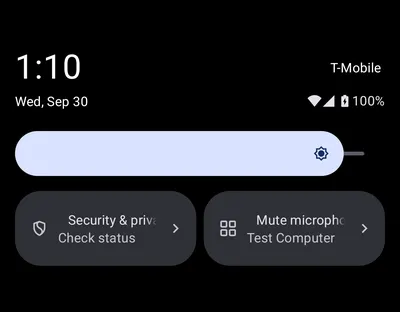 The Quick Settings panel on Android with a Macro Deck script tile that shows the script and its computer