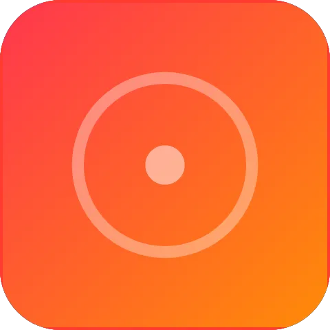 A button whose face is a zoomed album cover filling the whole tile, with a thin red ring along its edge