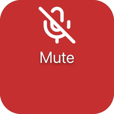 A red button tile with a crossed-out microphone icon and the label Mute centred beneath it