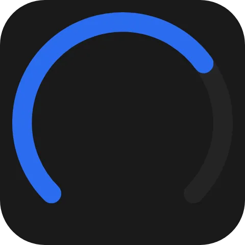 A three-quarter arc open at the bottom, filled in blue to 70 percent over a grey track