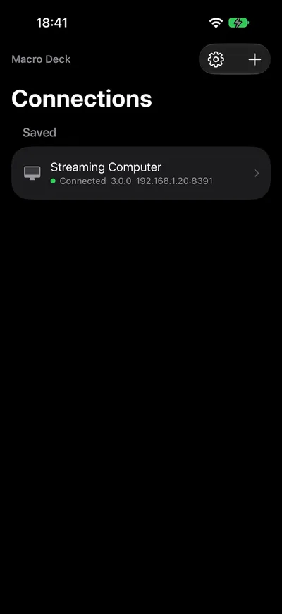 The Connections screen on iPhone with the Streaming Computer connected