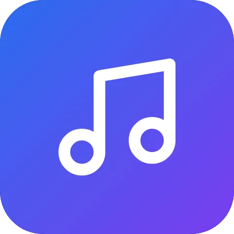 A white music note inset from the edges of a rounded tile filled with a blue-to-violet diagonal gradient