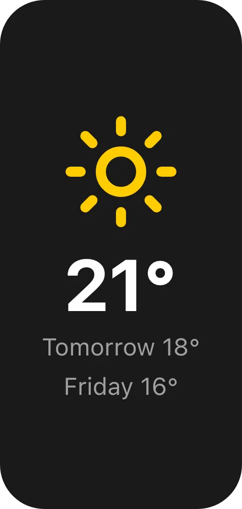 The same widget two cells tall: the icon above the temperature and a short forecast