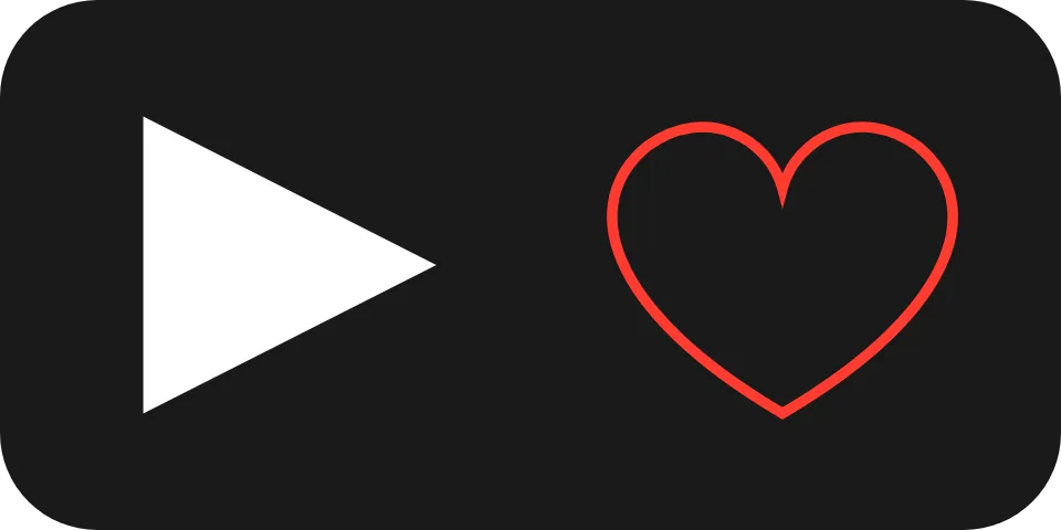 A white triangle pointing right drawn from a path, next to an outlined heart-like path