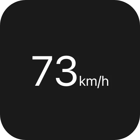 A large 73 with a small km/h beside it, both sitting on the same baseline