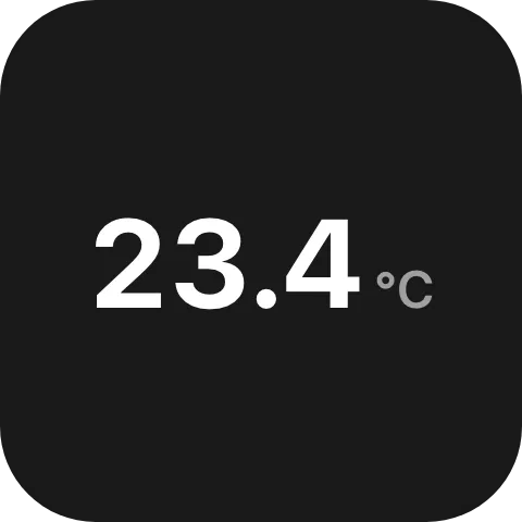 A tile showing a large bold reading of 23.4 with a smaller grey °C unit beside it on the same baseline