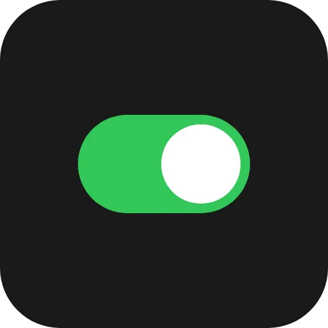 A green switch with its white knob at the right end, centred in a tile