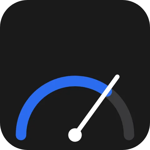 A half-circle gauge filled in blue to 70 percent, with a white needle turned about a pivot near the bottom edge