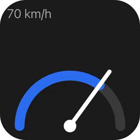 A gauge widget tile with the reading 70 km/h above a half-circle gauge and its needle